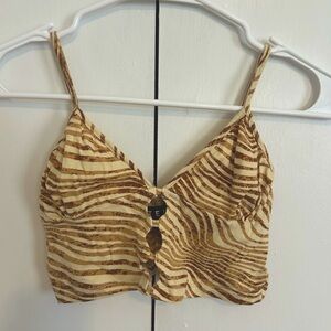 Motel Rocks Striped Brown and Cream Crop Top